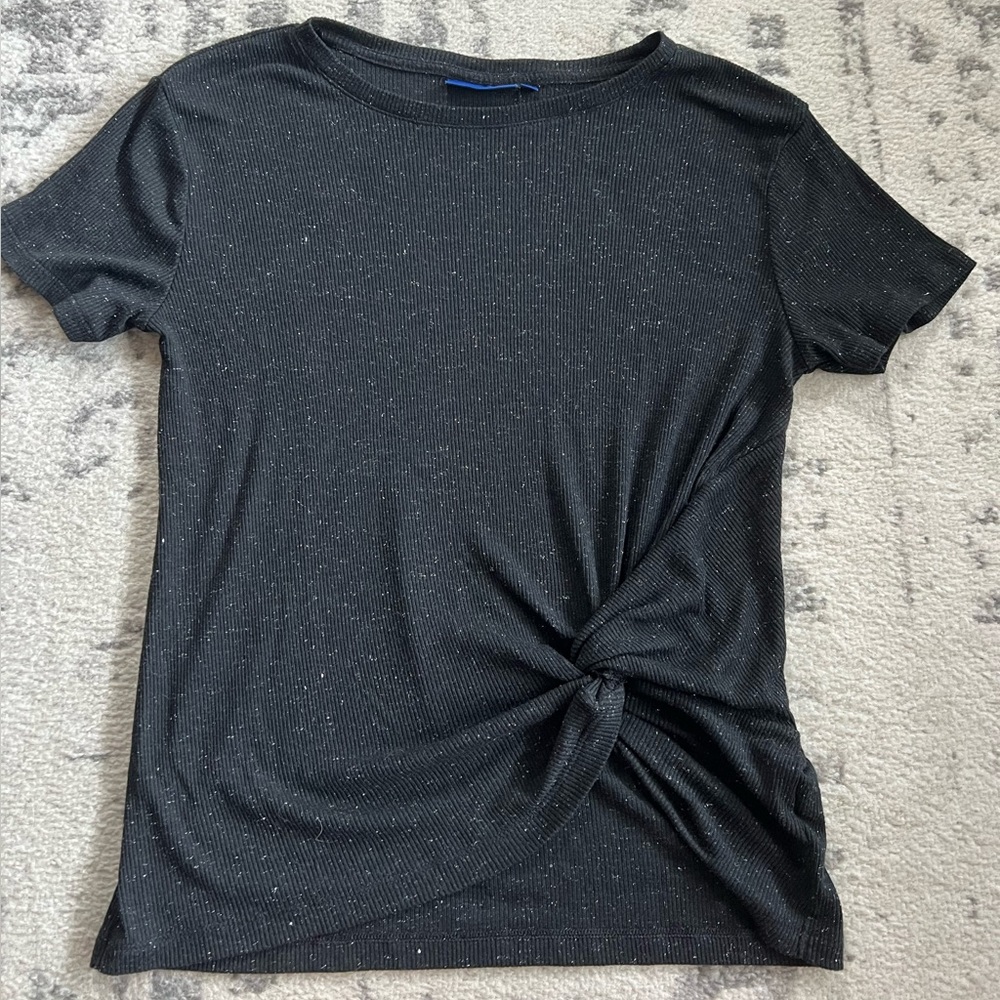 Women’s Apt. 9 short sleeve, twisted top. Black with white speckles size medium